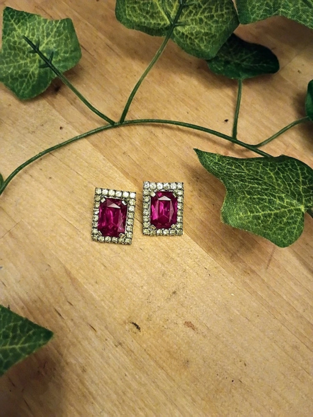 Vintage Pink & Gold Rectangular Drop Earrings Like New